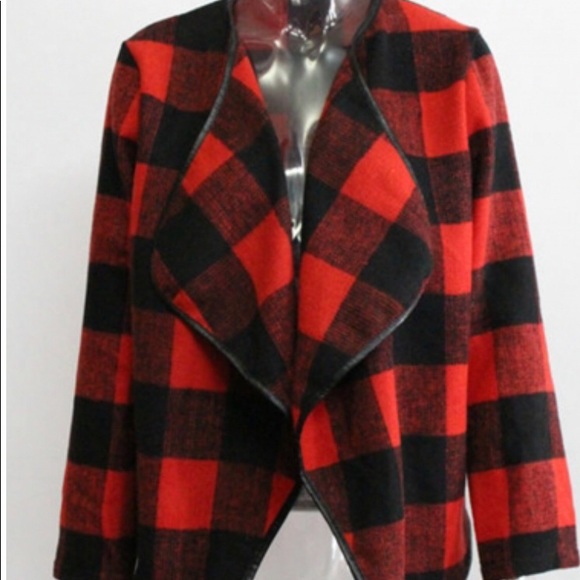 5⭐️RESTOCK ❣️DEBBIE Red black plaid lattice- Coat - Picture 4 of 5